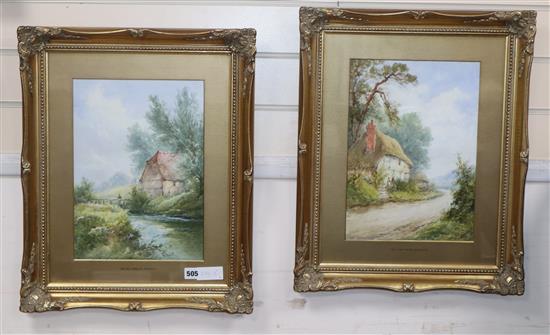 H. Ramsey, pair of watercolours, Mill Cottage, Reigate and Bates Brook, Redhill, signed, 35 x 25cm